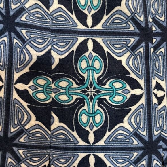 New! Jersey knit blue print A-line 3/4 sleeve pull over midi dress - Picture 11 of 16